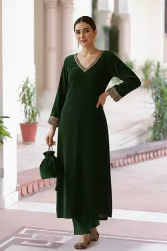 Gotta Lace Kurta set Potli bag