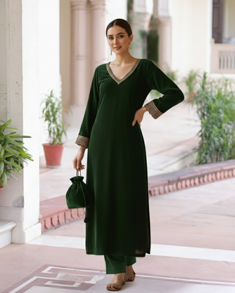 Gotta Lace Kurta set Potli bag