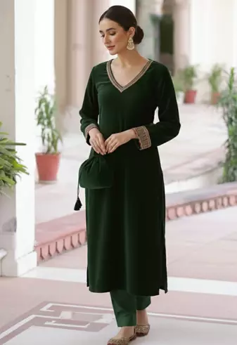 Gotta Lace Kurta set Potli bag