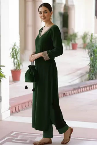Gotta Lace Kurta set Potli bag