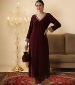 Ethnic Maroon Velvet Straight Fit with Potli bag 