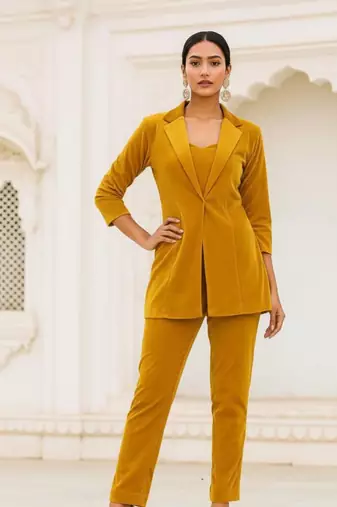 yellow velvet coord set