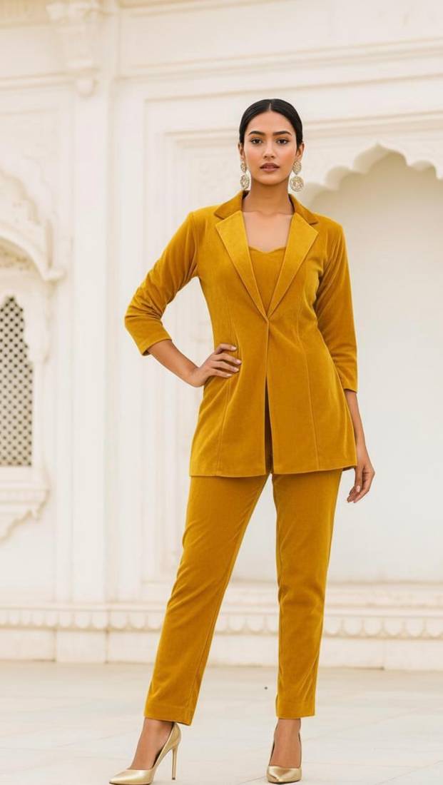 yellow velvet coord set