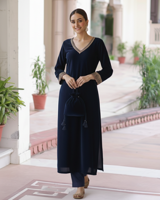 Navy Blue embroidered Kurta set 1