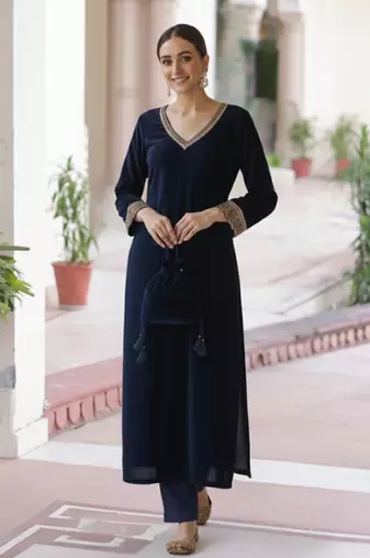 Navy Blue embroidered Kurta set