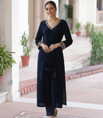 Navy Blue embroidered Kurta set