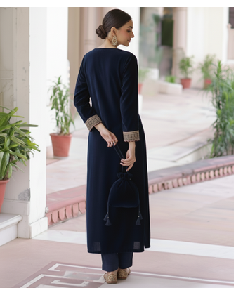 Navy Blue embroidered Kurta set 2