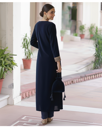 Navy Blue embroidered Kurta set 3