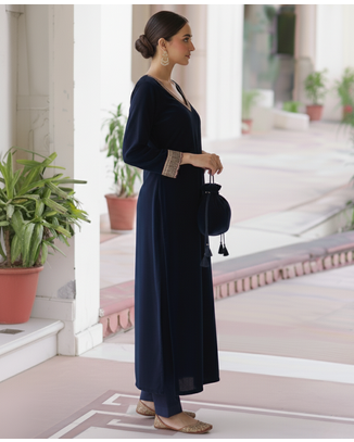 Navy Blue embroidered Kurta set 4