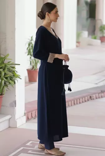 Navy Blue embroidered Kurta set