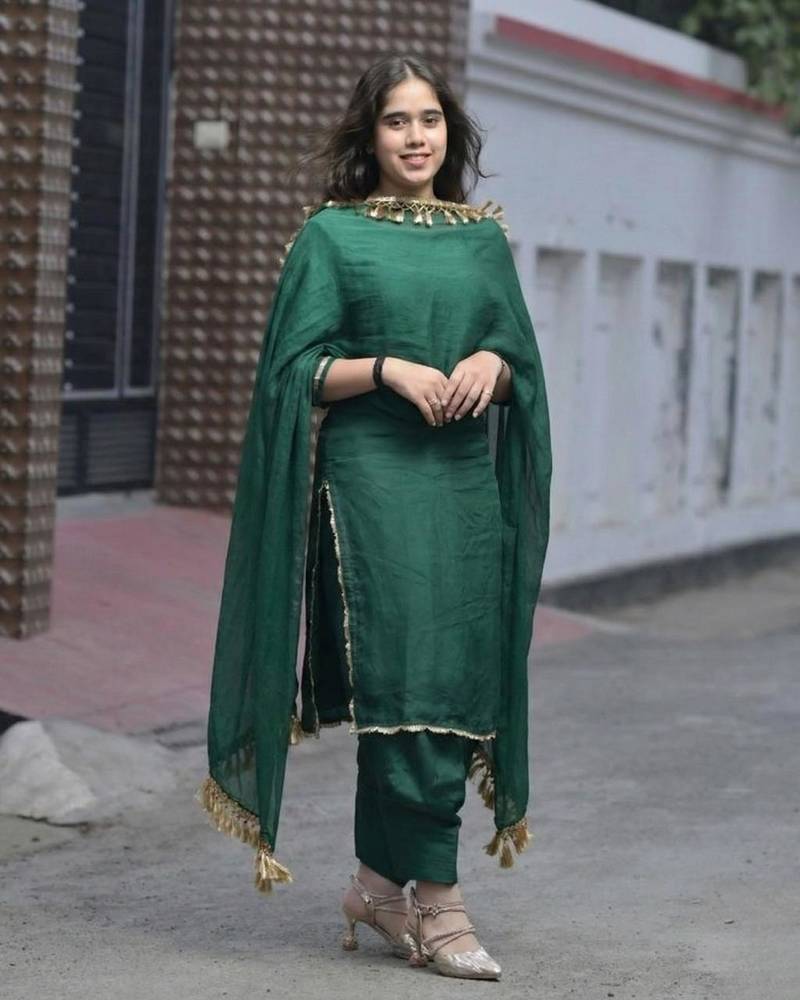 Green Cotton Silk Kurta set