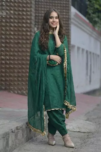 Green Cotton Silk Kurta set