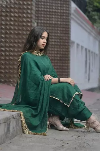 Green Cotton Silk Kurta set