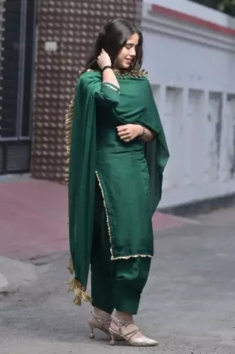 Green Cotton Silk Kurta set