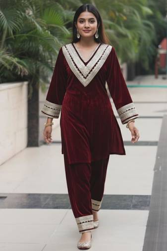 Maroon Heavy Gotta Work Indian Outfit for Weddings