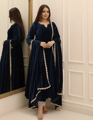 Navy Blue Velvet Kurta set 1
