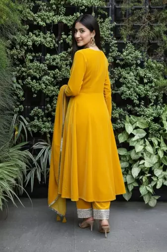 Yellow Velvet Kurta set