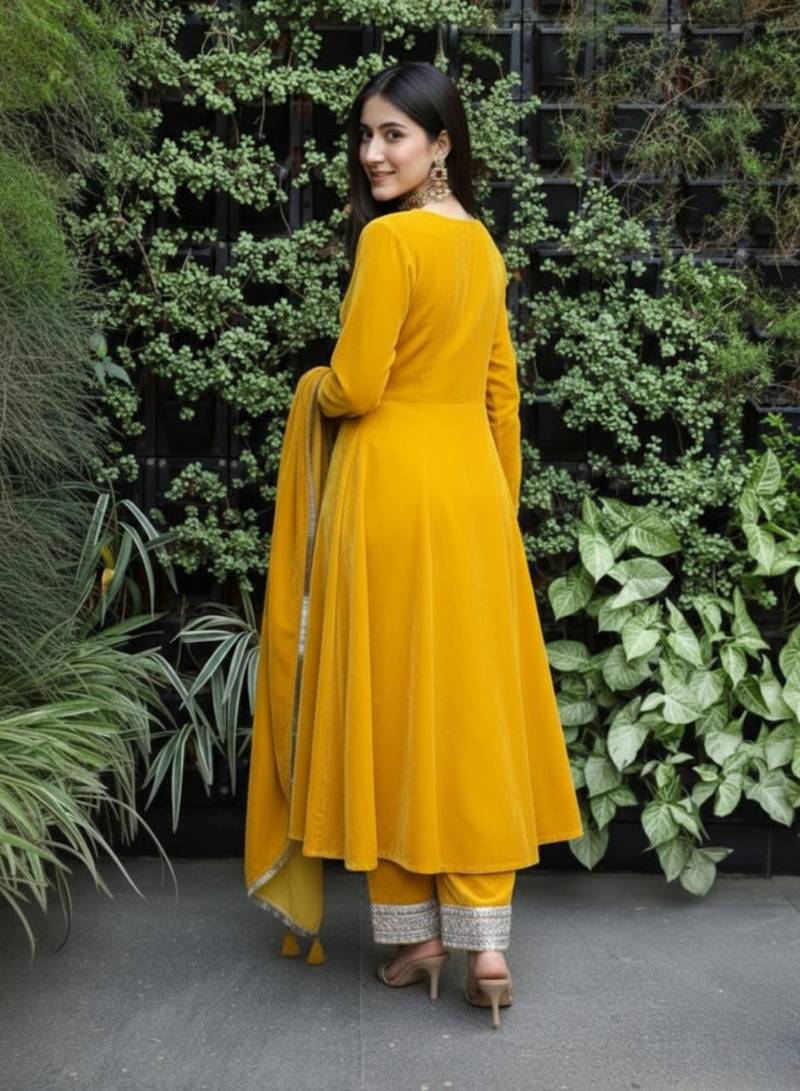 Yellow Velvet Kurta set
