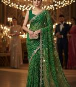 elegant green georgette bandhani saree with designer jari cutwork border & banglori silk blend blouse