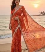 elegant orange georgette bandhani saree with designer jari cutwork border & banglori silk blend blouse