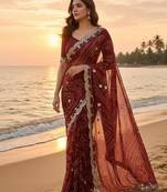 elegant red georgette bandhani saree with designer jari cutwork border & banglori silk blend blouse