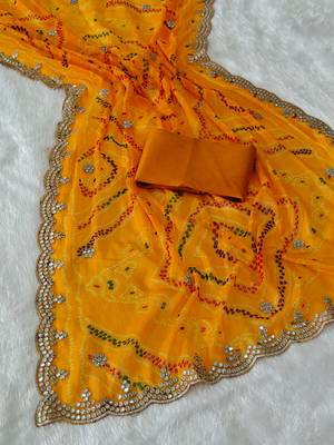 elegant yellow georgette bandhani saree with designer jari cutwork border & banglori silk blend blouse 3