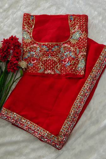 graceful red soft rangoli silk blend saree with sequins embroidery lace border & designer blouse