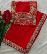 graceful red soft rangoli silk blend saree with sequins embroidery lace border & designer blouse