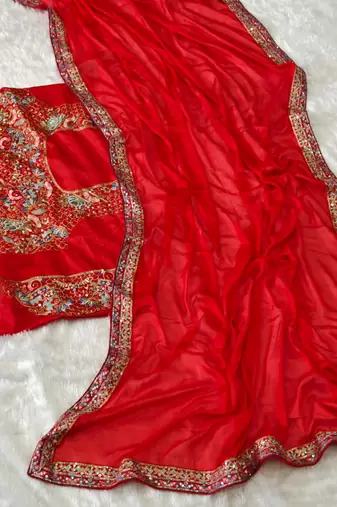 graceful red soft rangoli silk blend saree with sequins embroidery lace border & designer blouse