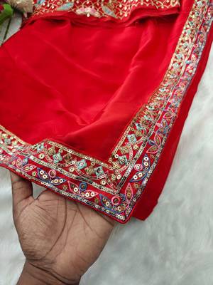 graceful red soft rangoli silk blend saree with sequins embroidery lace border & designer blouse 3