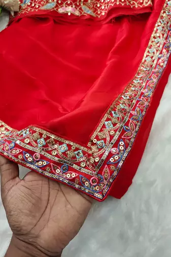 graceful red soft rangoli silk blend saree with sequins embroidery lace border & designer blouse