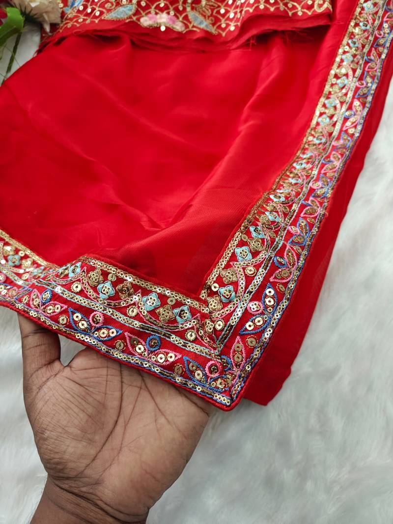 graceful red soft rangoli silk blend saree with sequins embroidery lace border & designer blouse