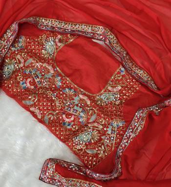 graceful red soft rangoli silk blend saree with sequins embroidery lace border & designer blouse 4