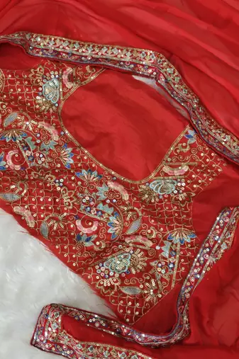 graceful red soft rangoli silk blend saree with sequins embroidery lace border & designer blouse