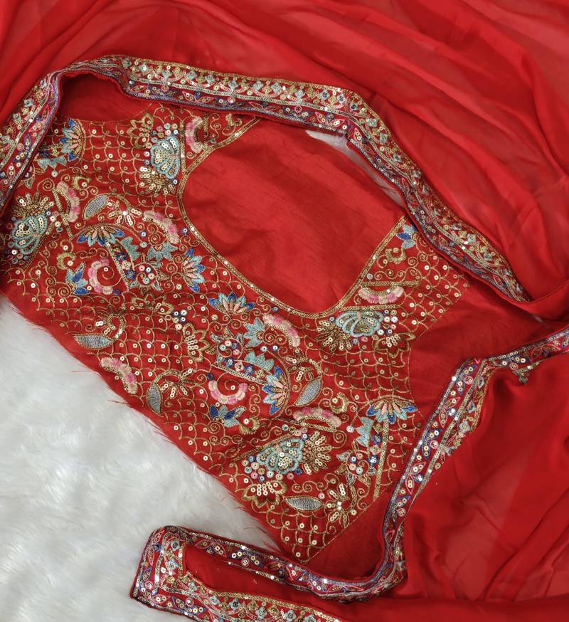 graceful red soft rangoli silk blend saree with sequins embroidery lace border & designer blouse