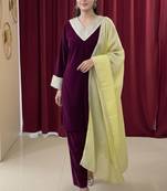 Wine Velvet Gotta Work Kurti Pant with Dupatta
