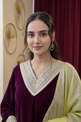 Wine Velvet Gotta Work Kurti Pant with Dupatta 4