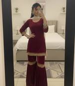 Maroon Velvet Kurta Set with Dupatta