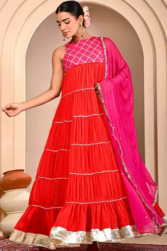 Rust orange cosmo aaina kurta set