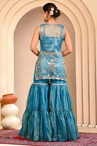 Blue embroidered garara set
