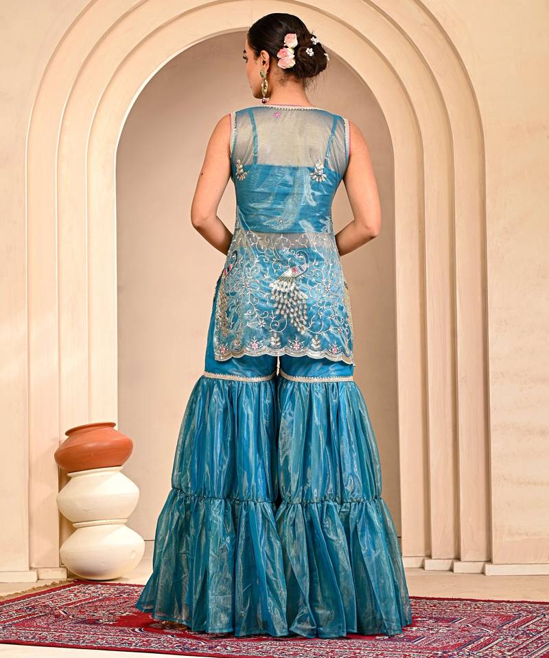 Blue embroidered garara set