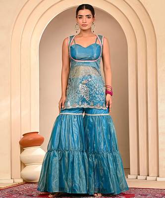 Blue embroidered garara set 3