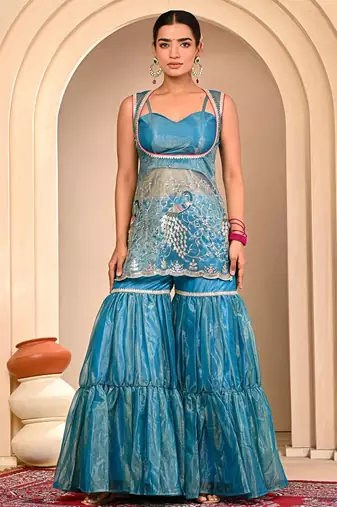 Blue embroidered garara set