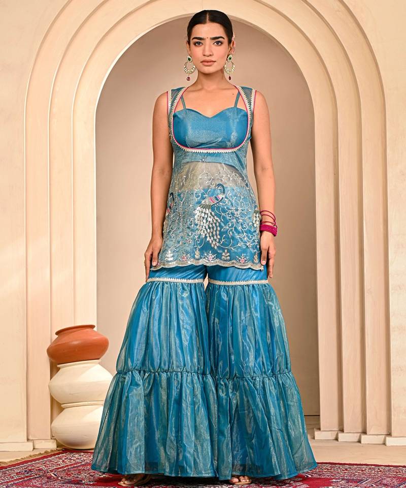 Blue embroidered garara set