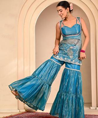 Blue embroidered garara set 1