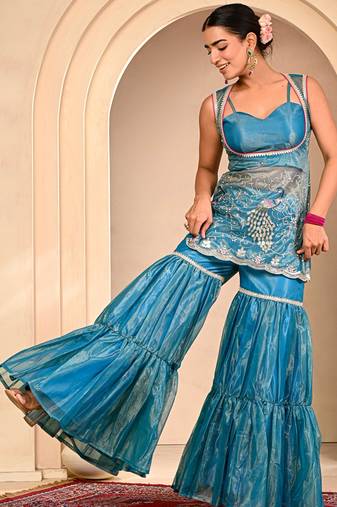 Blue embroidered garara set