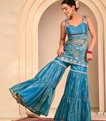 Blue embroidered garara set