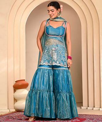 Blue embroidered garara set 4