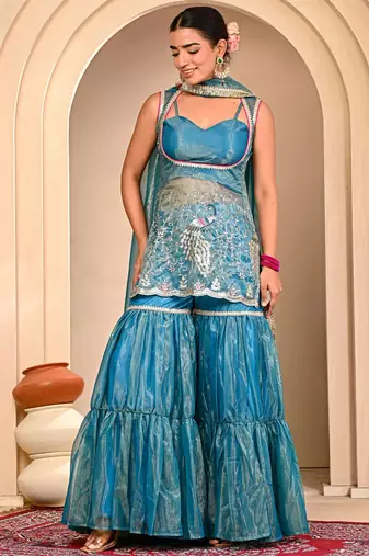 Blue embroidered garara set