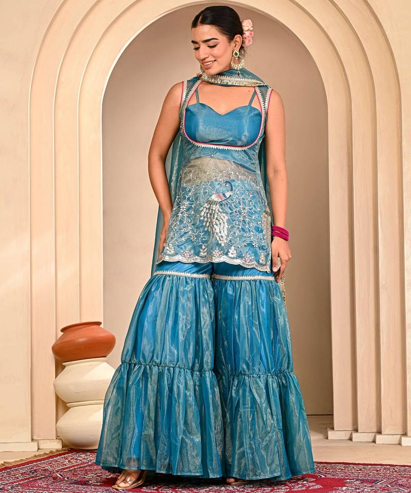 Blue embroidered garara set